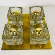 Applique à cube en laiton et verre givré de Peill & Putzler 1970