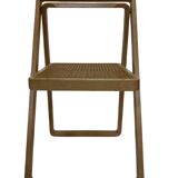 set of four mid century modern folding chairs, wood and webbing chair, italy 1970s design
