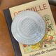 Small round ceiling light fixture in glass and aluminium, vintage design.