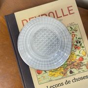 Small round ceiling light fixture in glass and aluminium, vintage design.