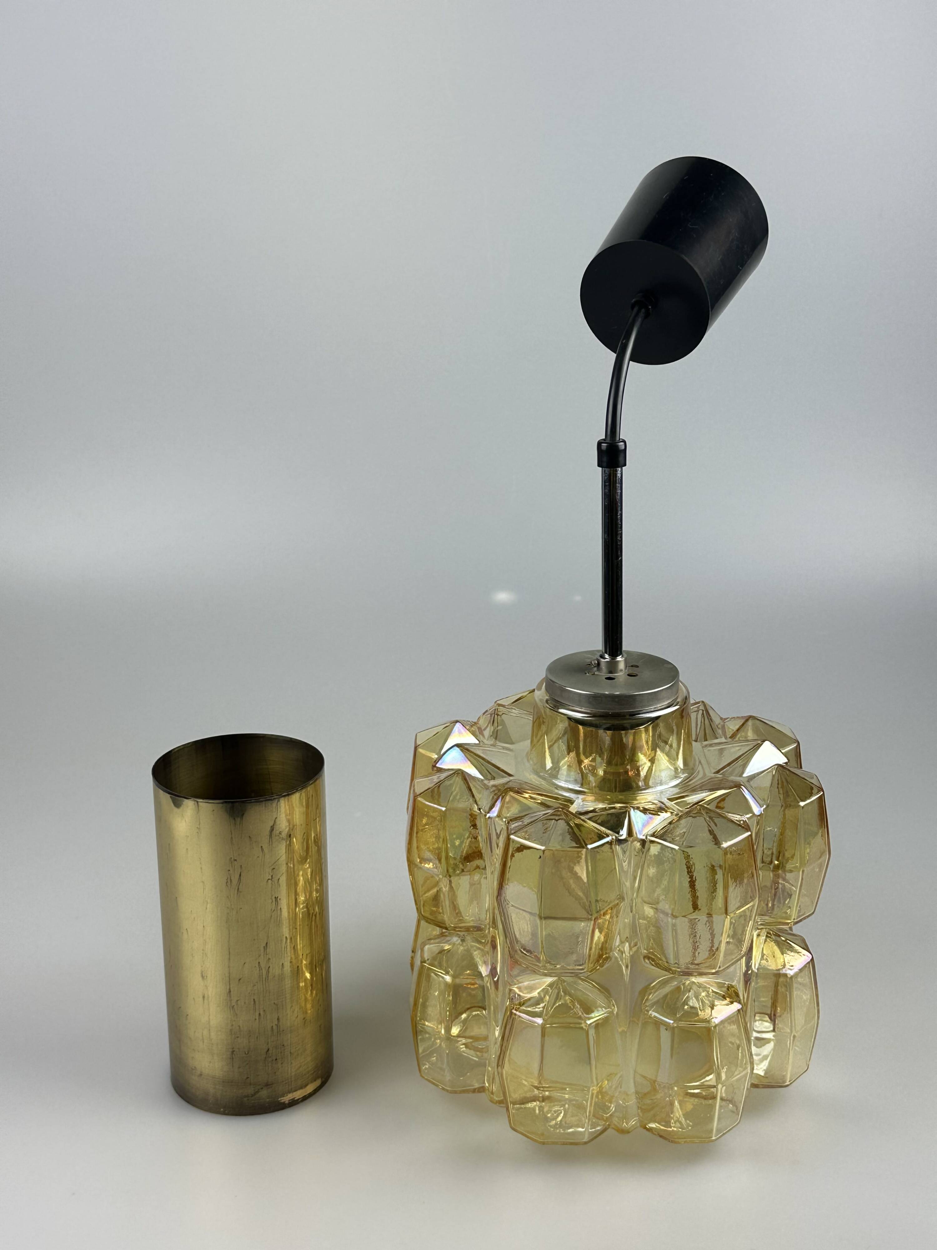 60er 70er Jahre Deckenlampe Glashütte Limburg Germany Glas & Messing Space