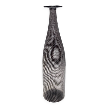 Black Murano Glass Bottle Vase "Mezza Filigrana" by Martens for Aureliano T