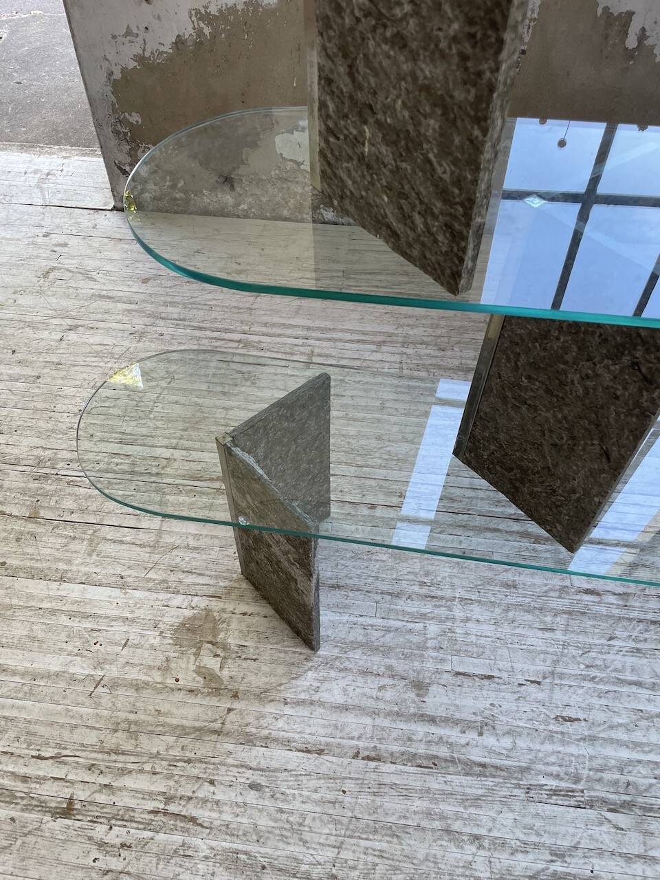 Roche Bobois stone and glass sculpture shelf 1970s