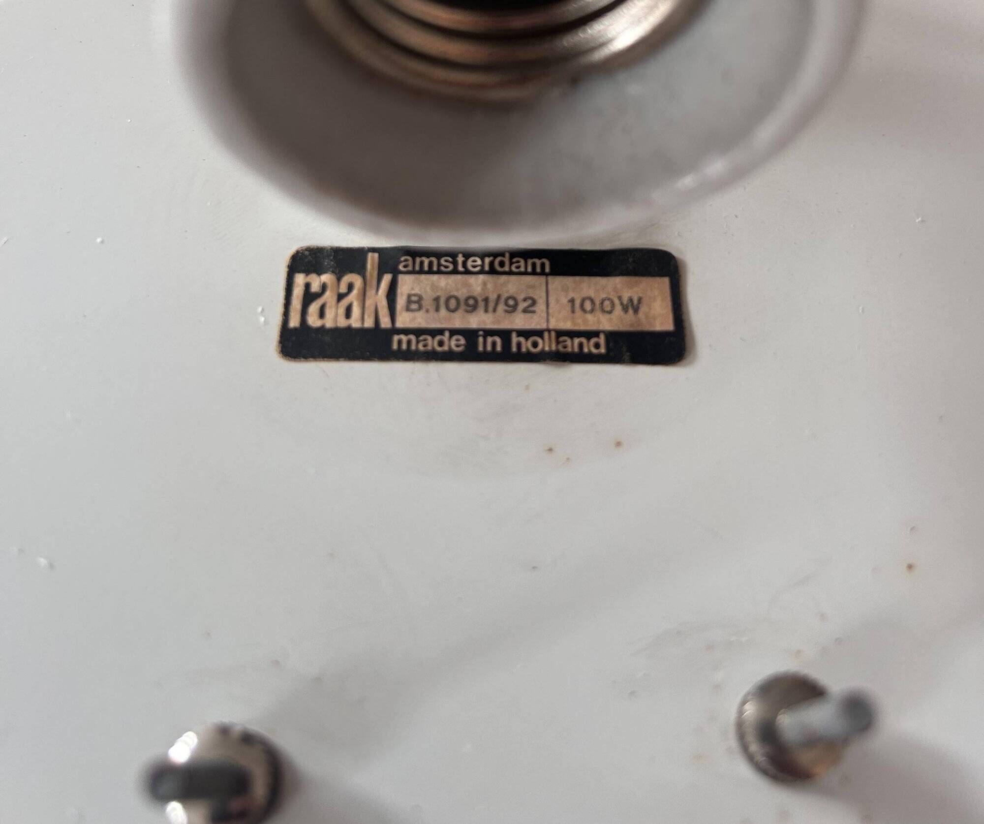 Pair of vintage Raak wall lights, opaline and white lacquered metal, Netherlands 1968