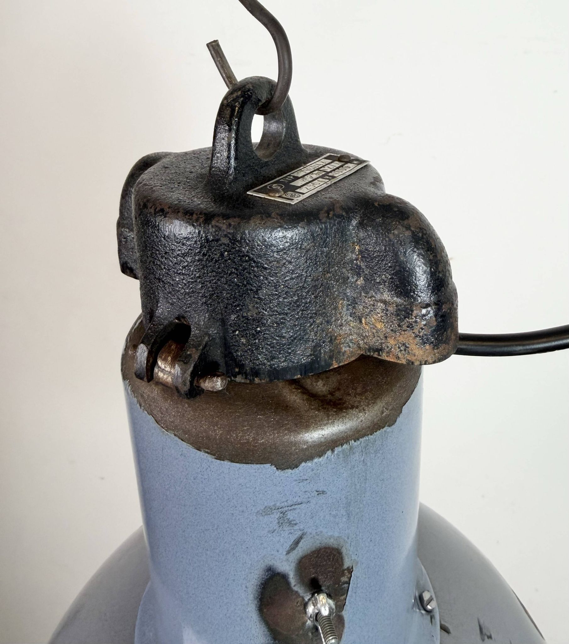 Industrial Grey Enamel Bauhaus Pendant Lamp, 1930s