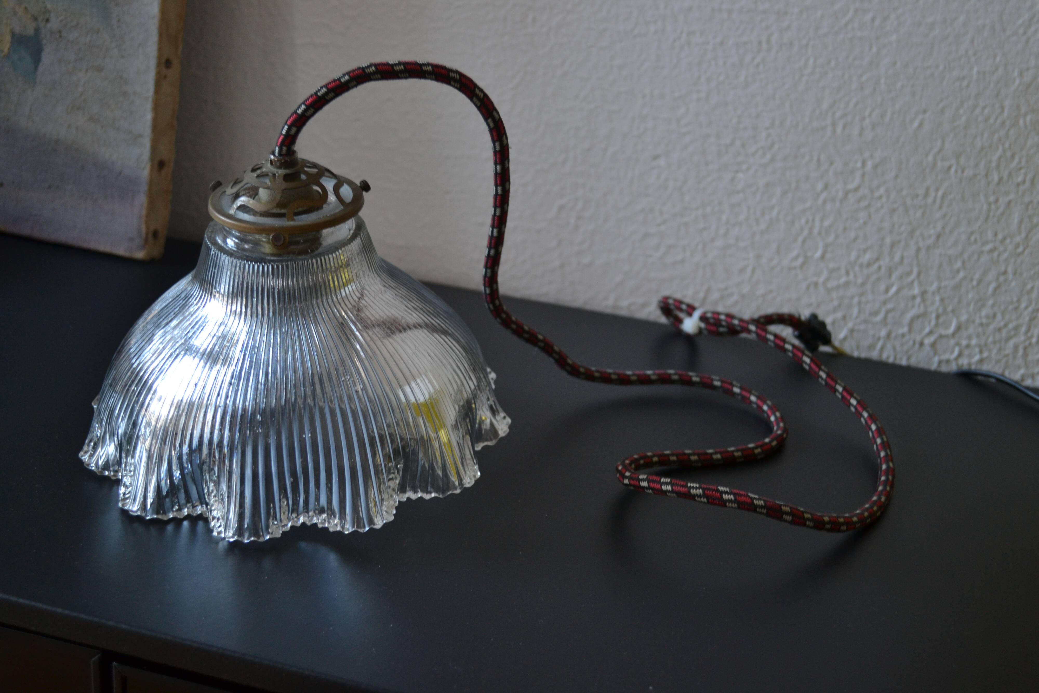 Prismatic glass Holophane pendant light circa 1950
