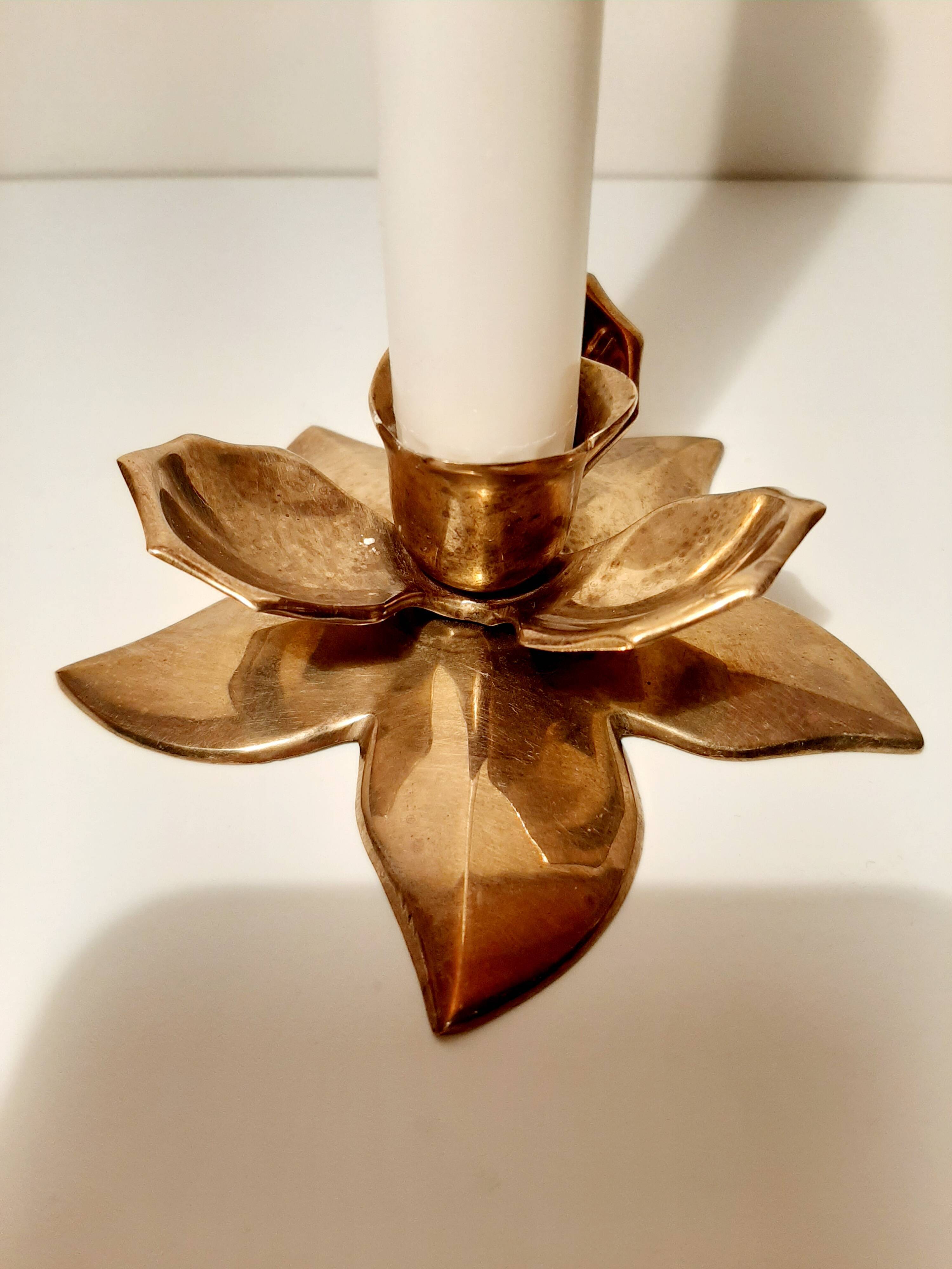 Golden brass flower candle holder