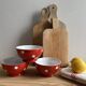 3 porcelain bowls Longchamp red pea white