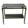 Vintage 80'S trolley / rolling table in silver metal with smoked glass top