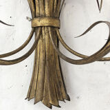 Gold metal reeds flowering wall light
