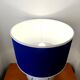 Longwy earthenware lamp and Klein blue lampshade
