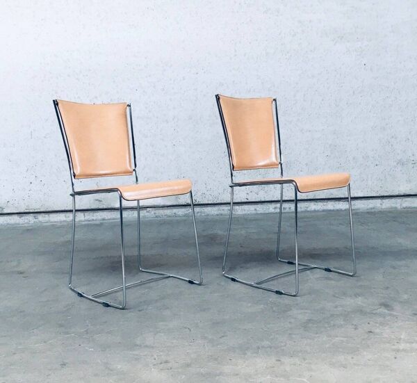 Set of Postmodern Italian Design Leather Dining Chair Set by Segis, 1990s