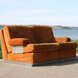 Canapé orange cuir suédé et acier. Circa 1970