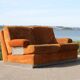 Orange suede leather and steel sofa. Circa 1970