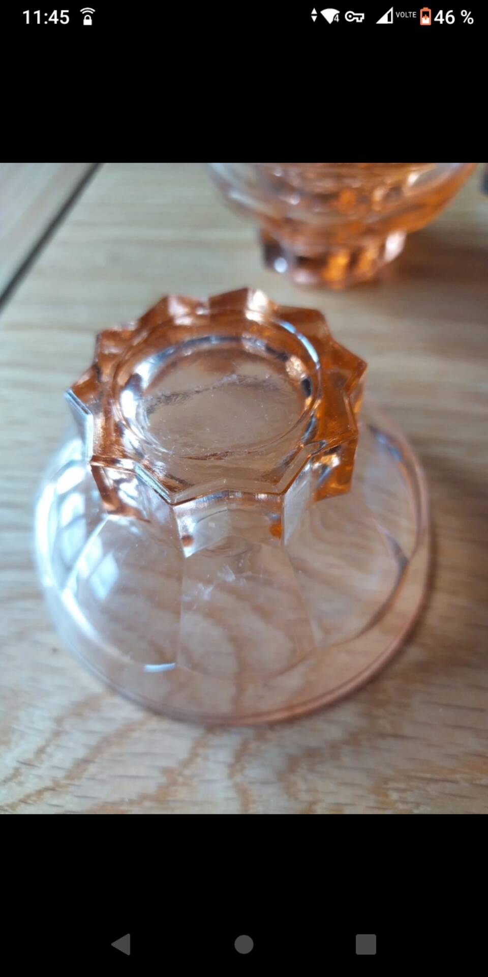6 small vintage pink glass dessert bowls.