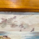 Painting: seascape - seaside in Brittany signed À Jabiol around 1900