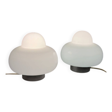 Paire de lampes de table ovni space age en verre de Murano blanc moderniste 1970