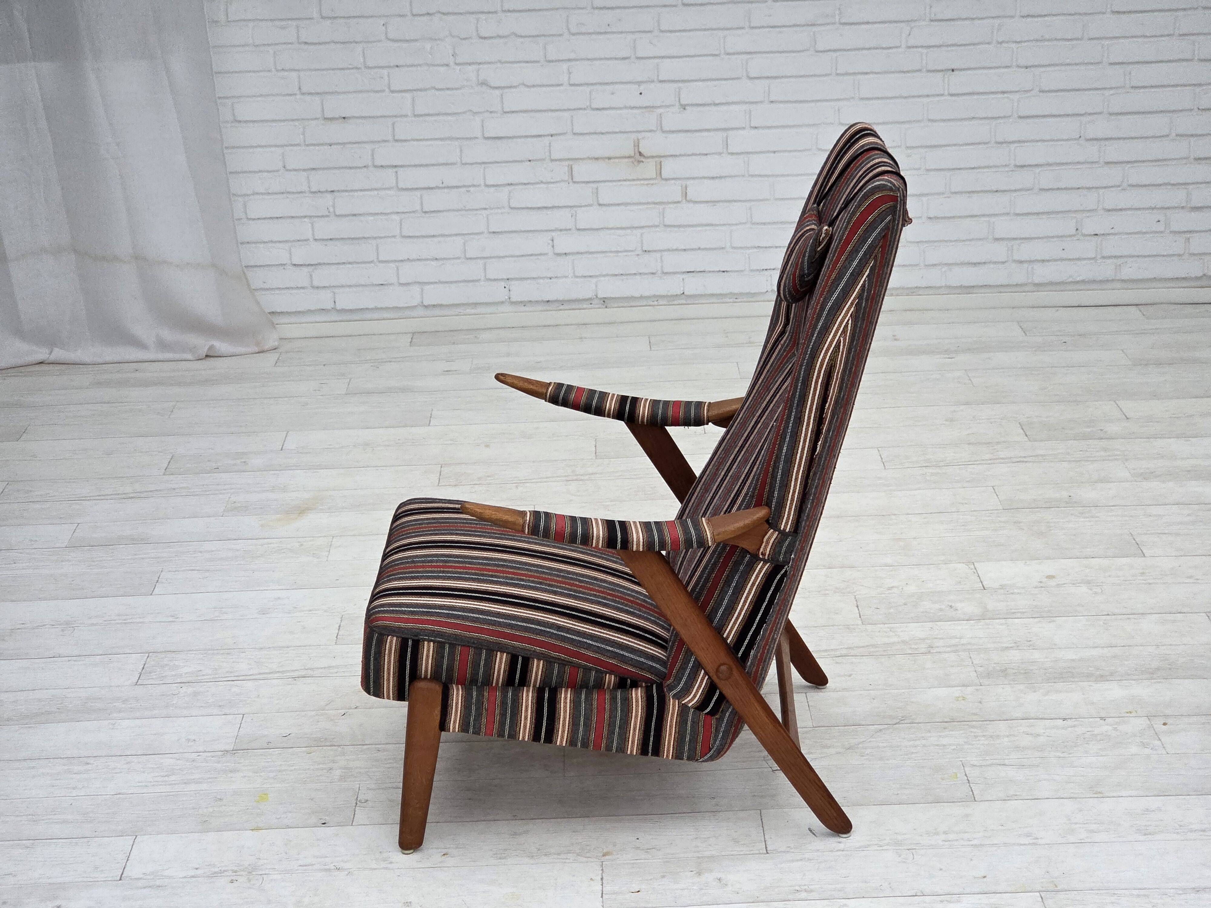 1960s, Swedish armchair, furniture wool fabric, oak wood, teak wood.