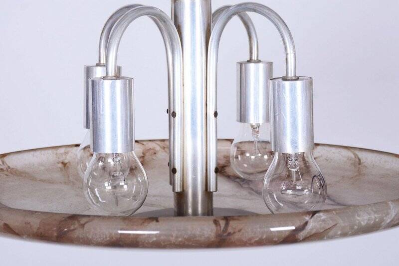 Art Deco Chandelier in Aluminium and Marbled Glass, Czech, 1940s