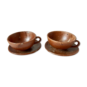 Duo de deux tasses en grès vintage