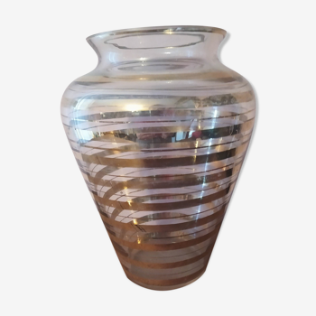 Vase vintage en verre lignes dorées