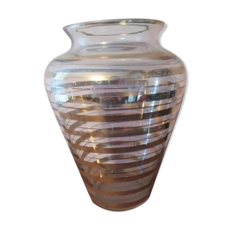 Vintage glass vase golden lines