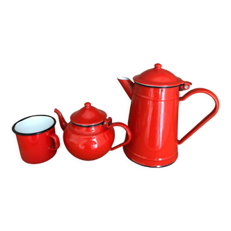 Vintage enamel teapot coffee maker set