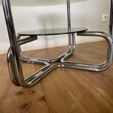 Coffee table chrome and smoked glass round 70s space age