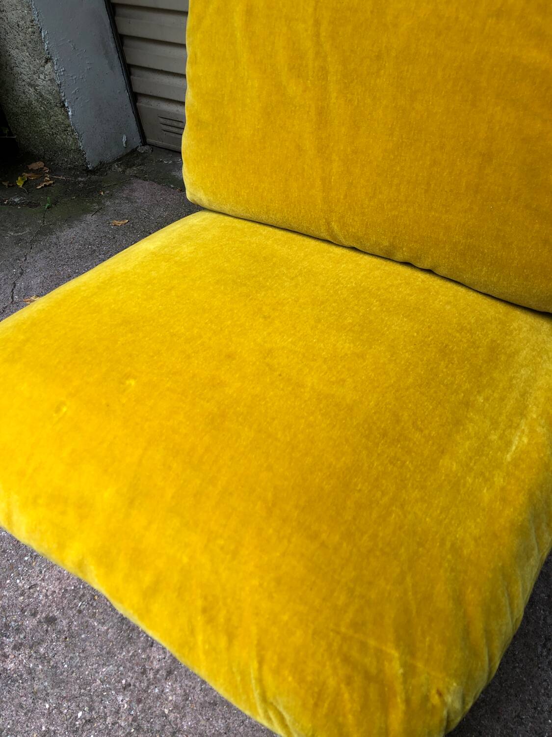 Vintage 80s yellow velvet armchair