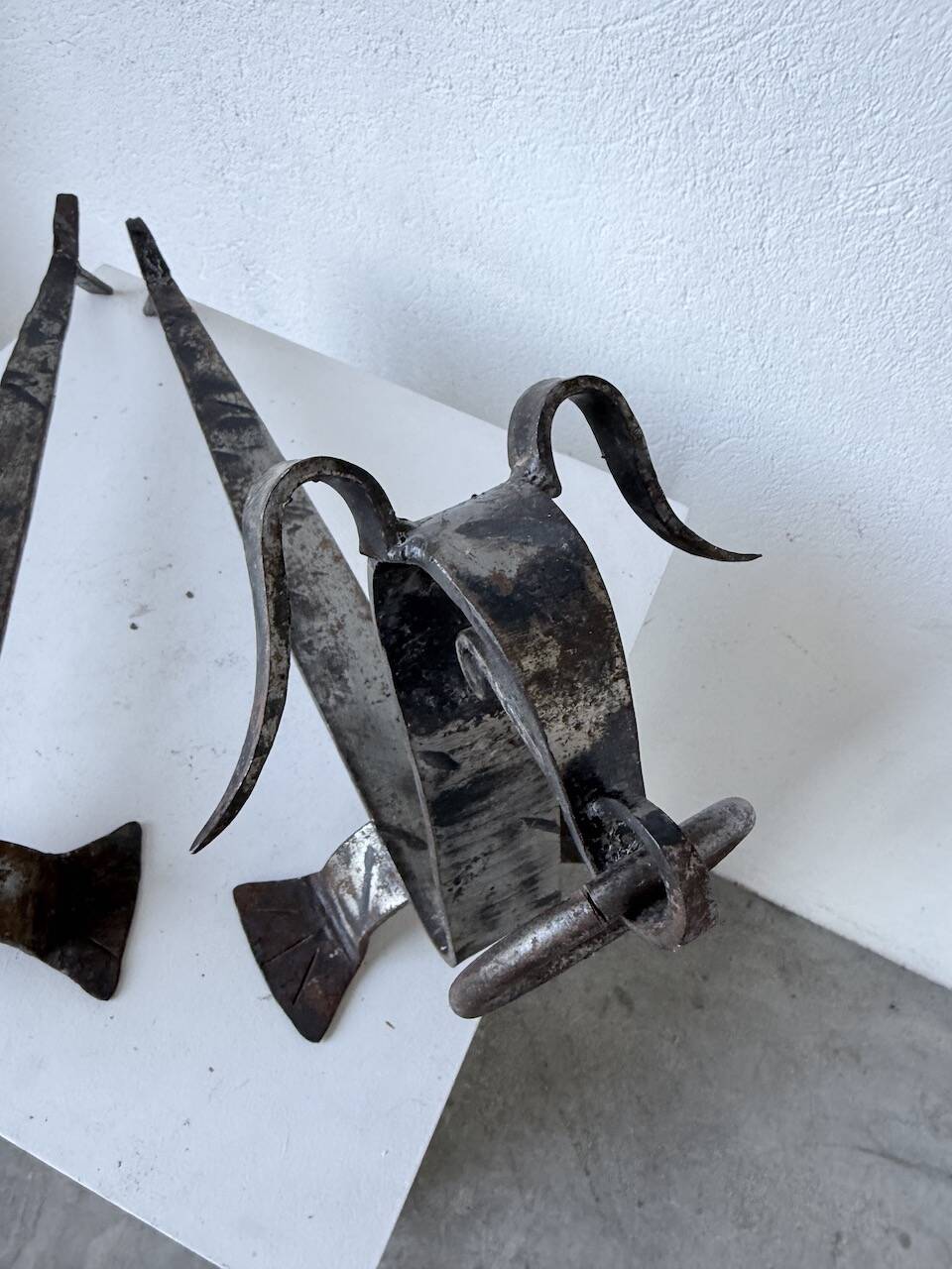 Pair of zoomorphic metal andirons "dogs" 1950