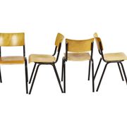 Vintage School Canteen Chairs 1970s Wood and Metal Set of 4