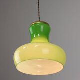 Big Mid-century Italian Brass and Glass Pendant Lamp