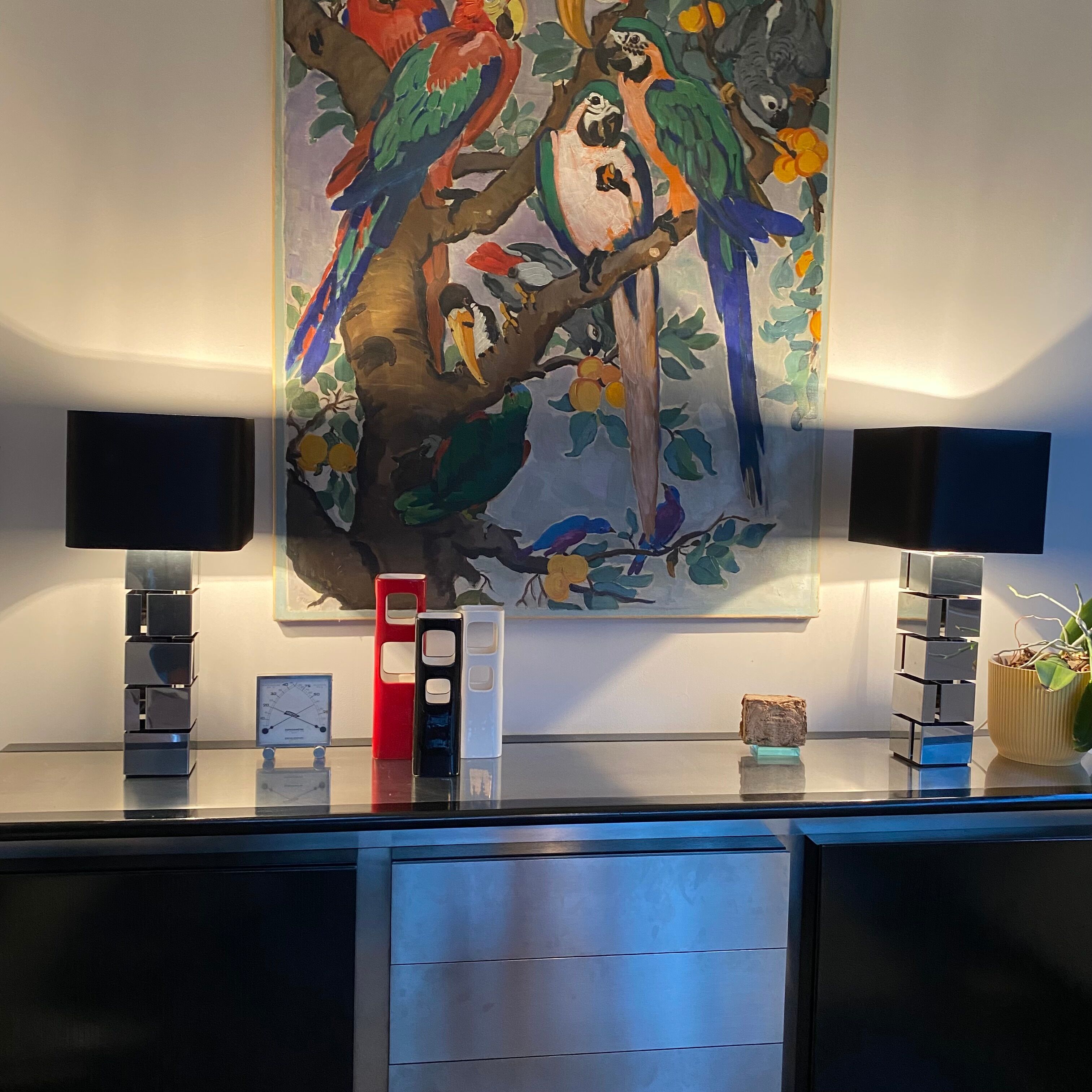 Pair of "Building" lamps by Curtis Jeré. 1970