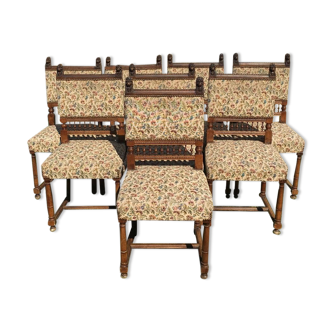 Suite of 8 Chairs in Walnut Style Henri II