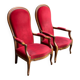 2 Louis Philippe cabriolet armchairs in burgundy velvet wood from the 19th century.
