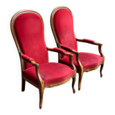 2 fauteuils cabriolets Louis Philippe en bois velours bordeaux XIXè