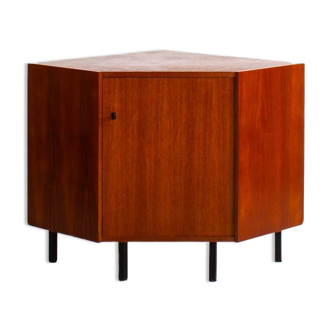 Vintage teak corner cabinet on metal legs