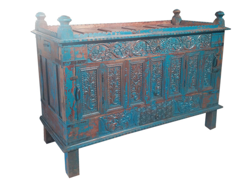 Damchaya Chest Blue Original Piece Old Teak with Secrets 150x108x65cm