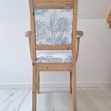Chair / Armchair in solid wood and blue toile de Jouy