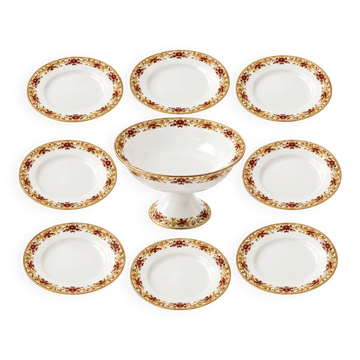 Service en porcelaine MG début XX siecle 8 assiettes et 1 compotier