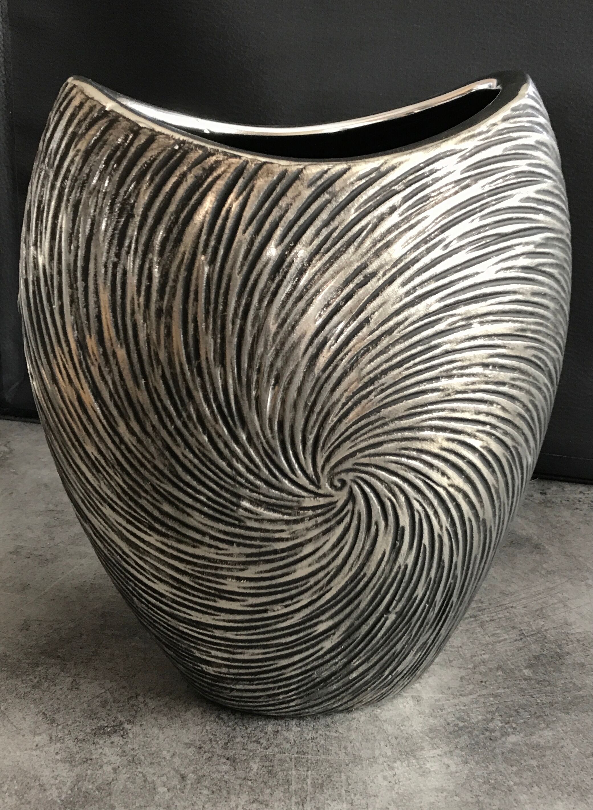 Vase in ceramic form and silver modernist effects 26.5 cm