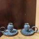 Pair of speckled glazed ceramic candle holders rat of the cellar
