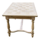 Extendable rectangular farmhouse table renovated oak and marquetry 255cm
