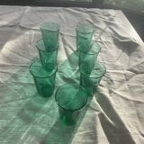7 water glasses in green glass advertising vintage Lesieur oil