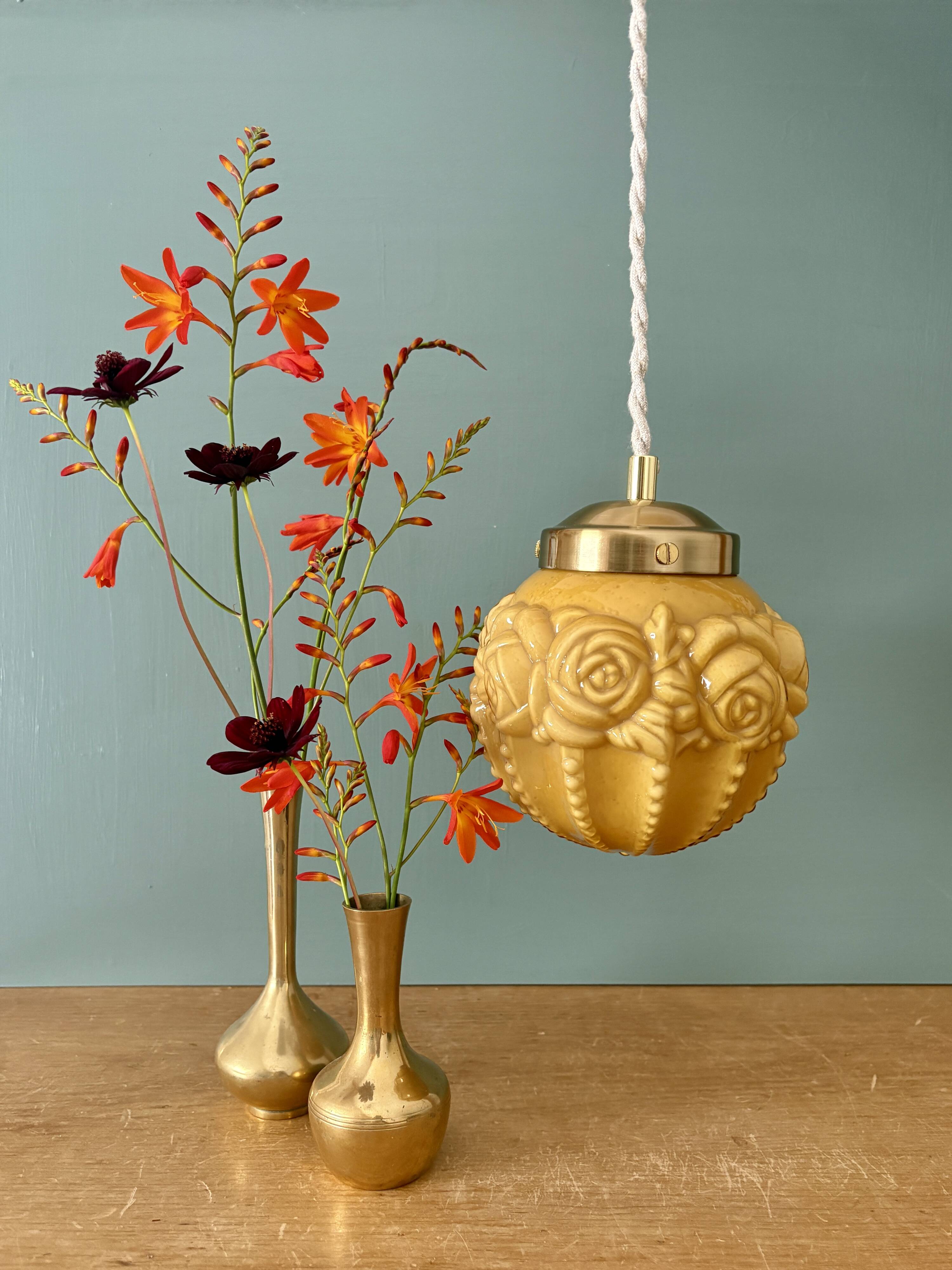 Vintage art deco globe pendant light in ochre opaline