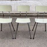 Set of 3 light green formica chairs by Plastilux from the 1950s.