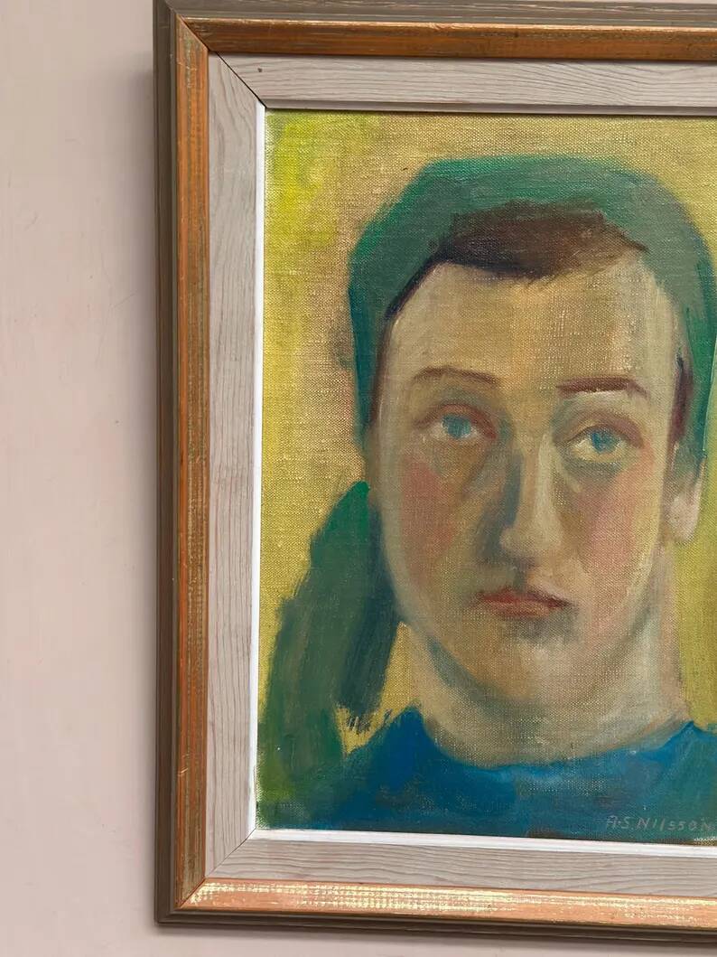Huile sur panneau d'origine suédoise – "Portrait" par A.-S. Nilsson – Signé – Vintage et encadré – 44 × 32 cm (17,3" × 12,6")