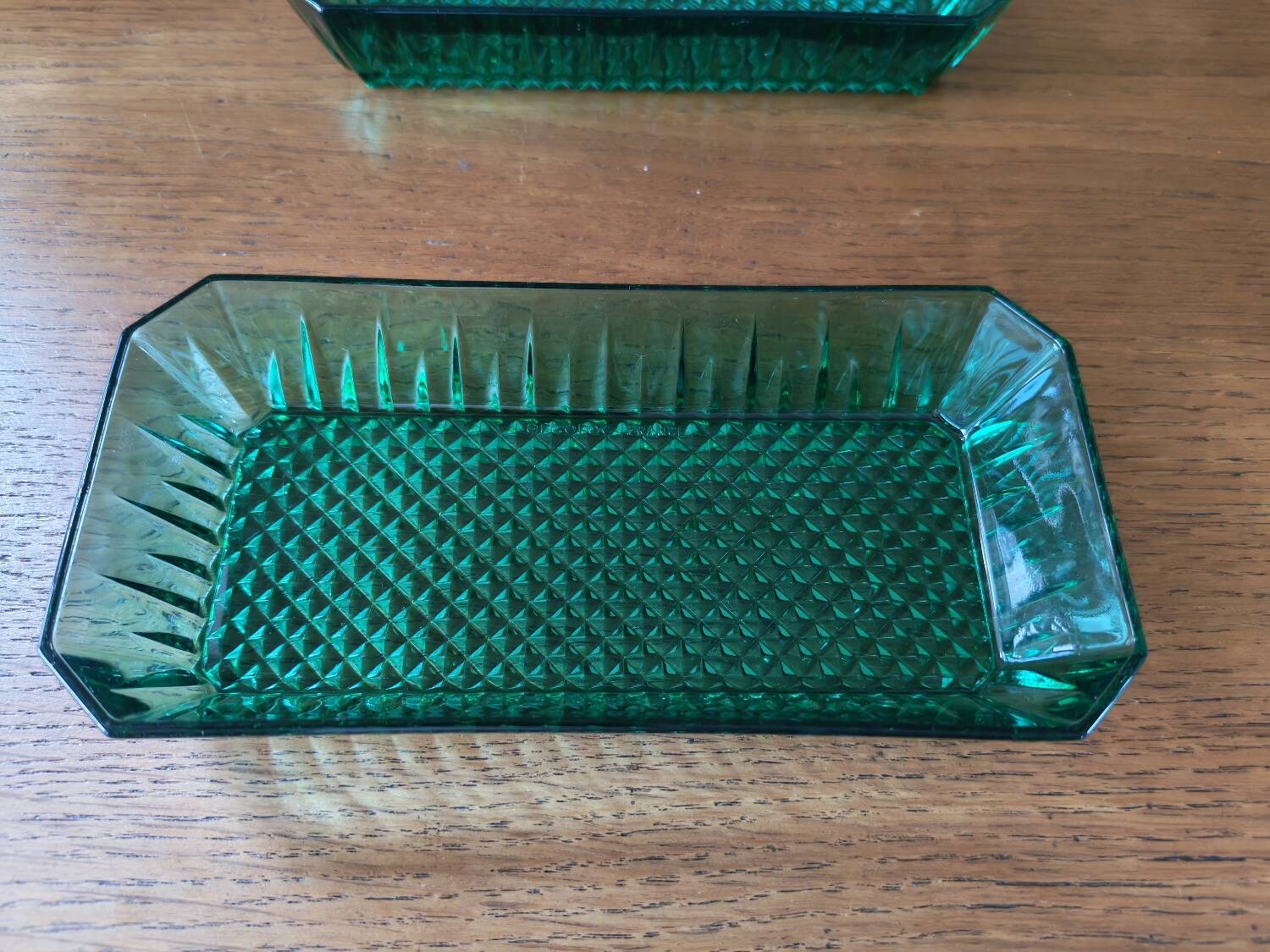 Set of 4 vintage green glass dishes