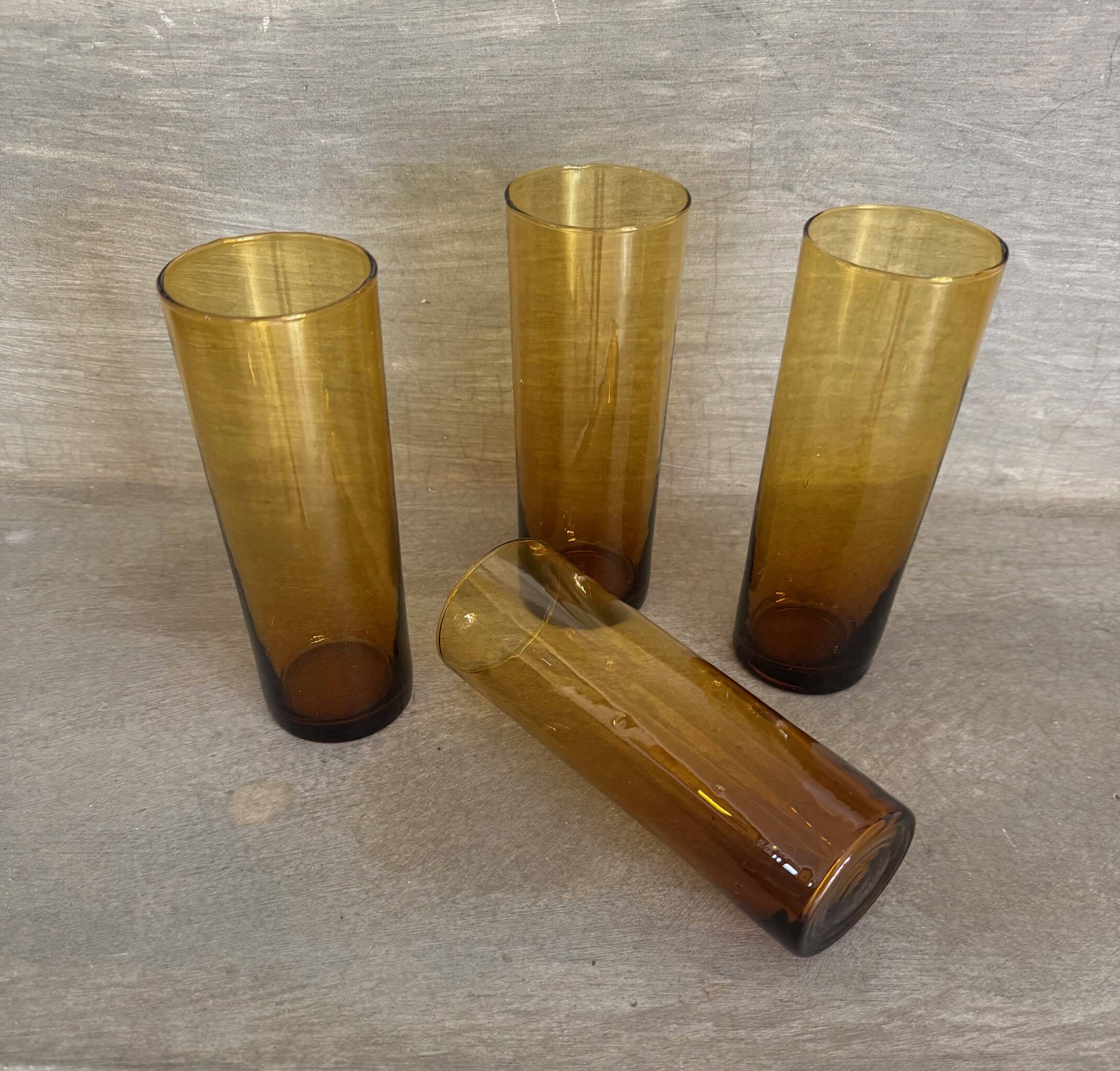 4 tall amber glasses from the 70s/80s