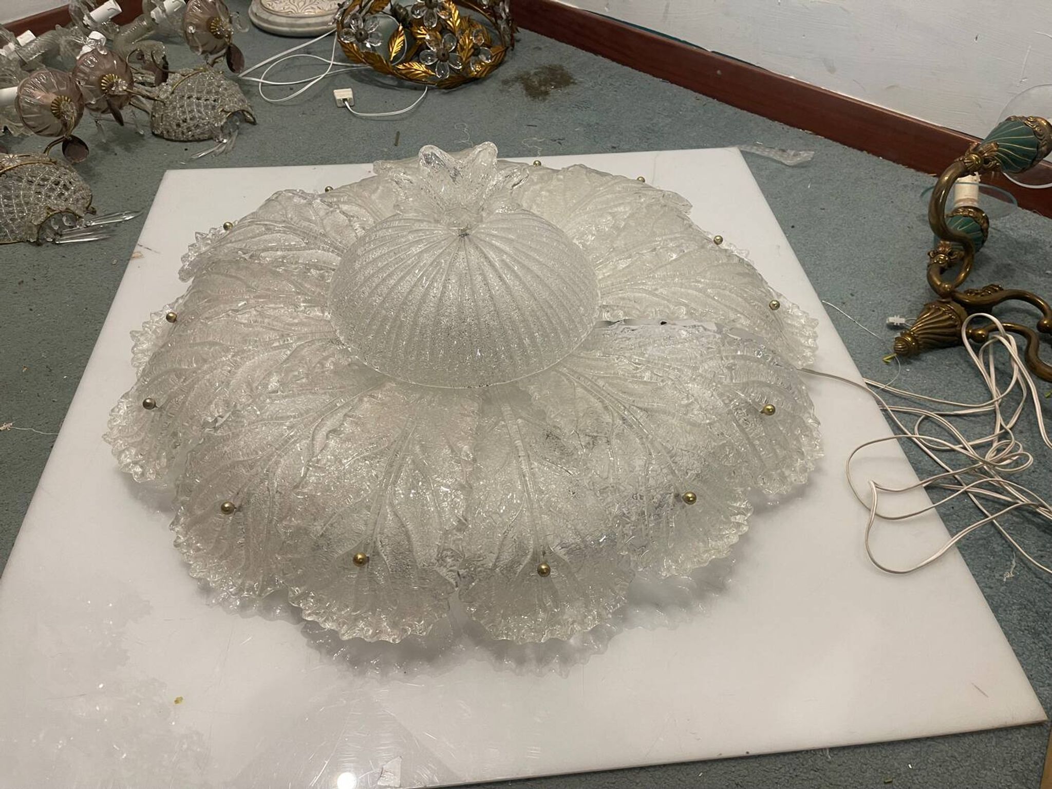 Extra Large Murano Glass Flushmount Light by Bucintoro Glass 1970’s